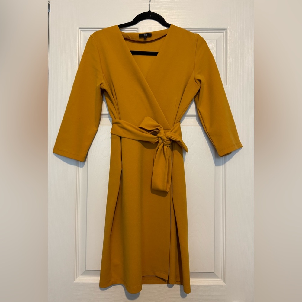 RIU PARIS Yellow Mustard Wrap Dress with Belt made in France